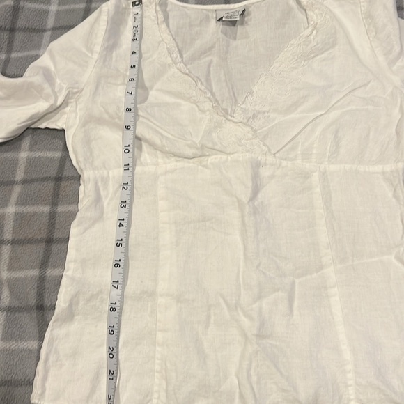 LOFT Women’s 100%Linen White Floral V Neck Print 3/4 Sleeve Shirt Top Sz. M - Picture 4 of 4